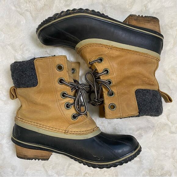 Sorel Slimpack Il Lace Winter Duck Boots Womens 7.5 Elk Brown Leather Waterproof - Picture 1 of 14